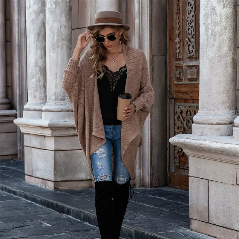 

Winter Women Cardigans 2020 Fashion Casual Batwing Sleeves Irregular Loose Cardigans