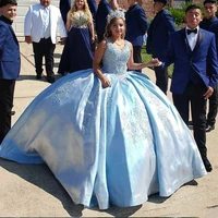 elegant quinceanera dress sleeveless sweet 16 dresses blue ball gown girl pageant gown beaded lace adult prom party dress
