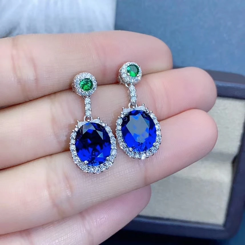 Женские серьги гвоздики с сапфиром из серебра 925 пробы|Серьги-гвоздики| |