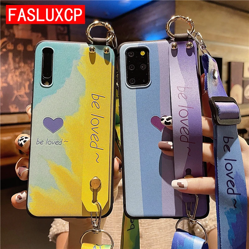 

Shoulder Strap Rainbow Watercolor Wristband Holder Case for Huawei P40 Pro P20 P30 Lite Mate 20 40 Pro Honor 20 30 Pro Nova 5T