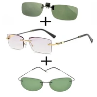 3pcs rimless frameless luxury reading glasses for men women polarized sunglasses alloy sports driving sunglasses clip
