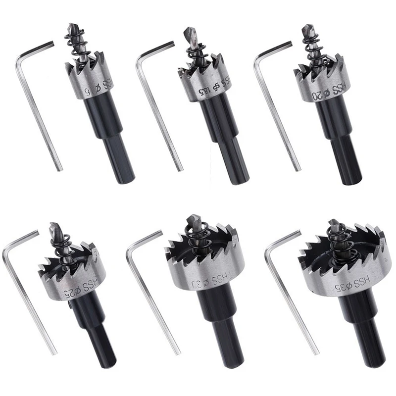 

6 Pcs 16-35MM HSS High Speed Steel Hole Saw Tooth Cutter Drill Bit Set Stainless Metal Alloy Tool Kits for Aluminum Steel Wood w