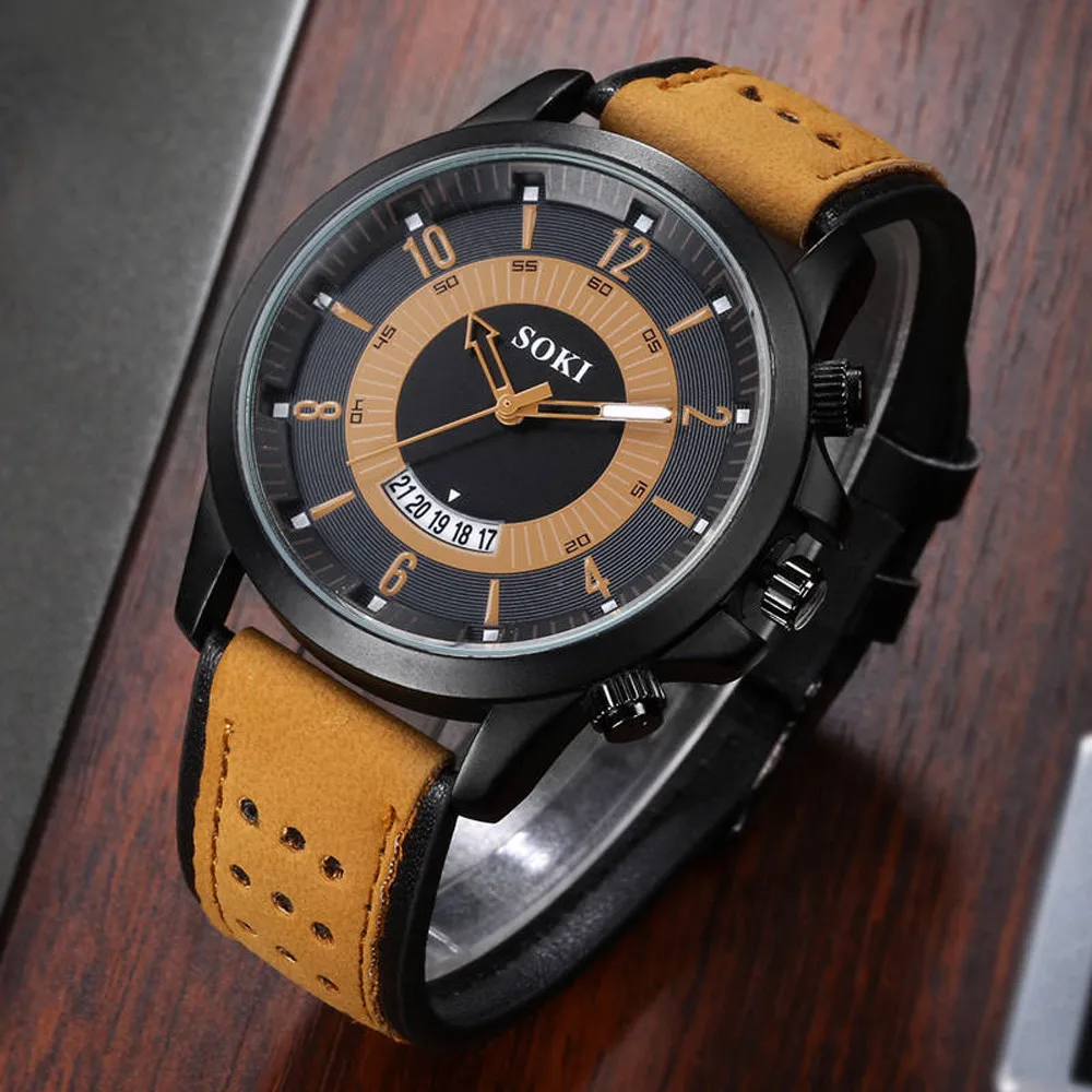 

Luxury Fashion Silica Gel Leather Mens Glass Quartz Analog Date Watches