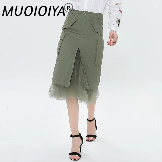 

Runway Skirt Women Luxury Designer Midi Army Green Cargo Tutu Tulle Skirt High Waist Ladies Casual Fashion Skirt Female Autumn