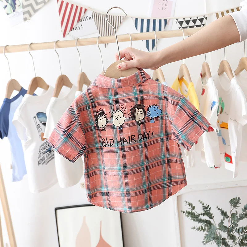 

OHMETOY Summer Fashion All-match Baby Cartoon Print Short-sleeved Shirt Boys and Girls Cotton Short Shirt Cartoon Shirt