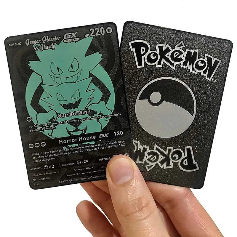 Pokemon Card Gengar Black Gold Metal Haunter Ghastly Tag Team Game Collection Anime Cards Toys for Children Christmas Gift | Игрушки и