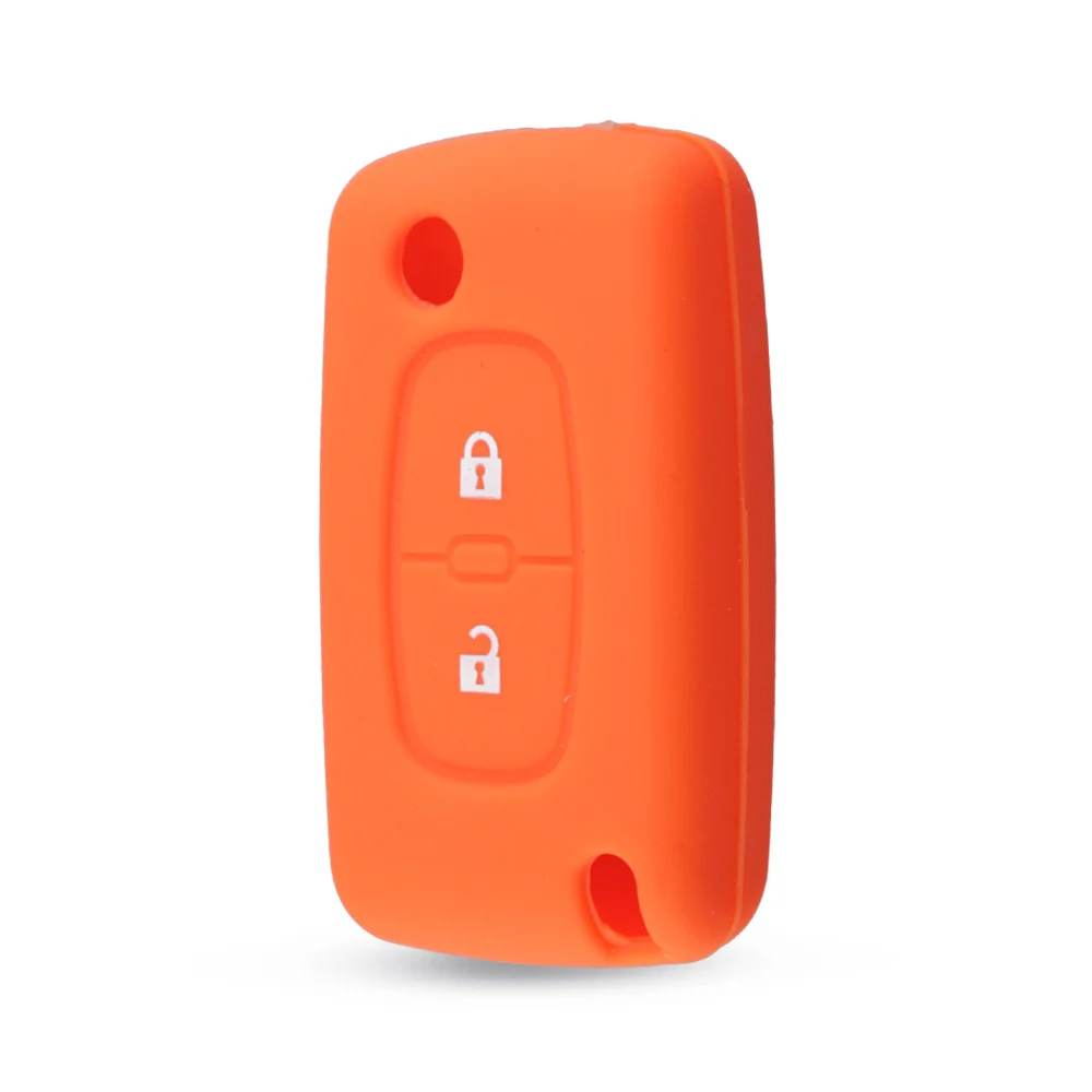orange KEYYOU 2 кнопки силиконовый пульт дистанционного ключа чехол КРЫШКА ДЛЯ peugeot 206 207 307 308 407 607 для Citroen C3 C4 C4L C5 C6 Автомобильный держатель для ключей - Количество кнопок: orange
