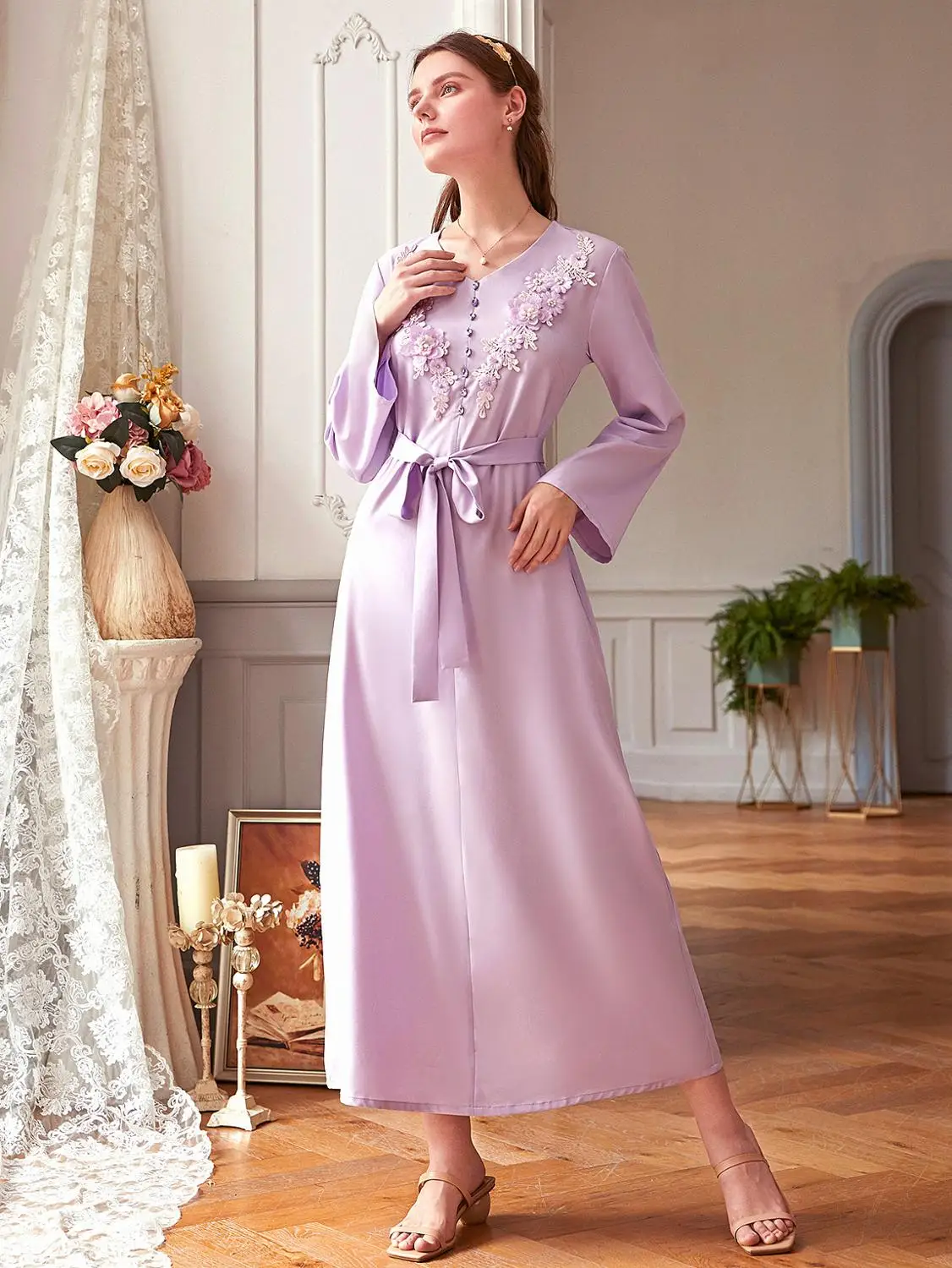 Женское платье с длинным рукавом фиолетовое из Дубая 2020|Мусульманская одежда| |