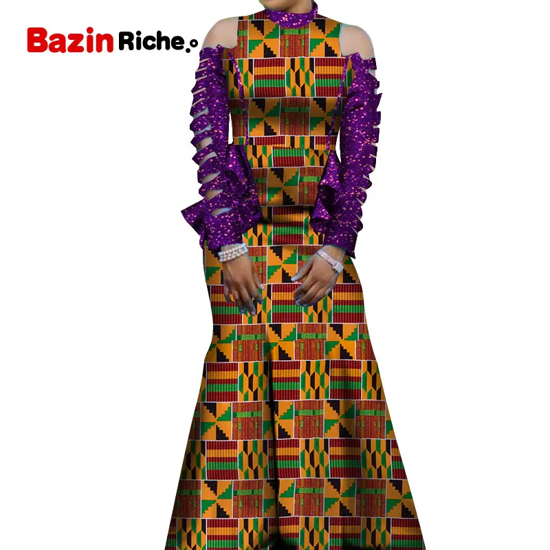 

Print African Dresses Newest Arrival Long Sleeve Floor Length Lady Party Clothing Africa Evening Gowns for Female WY5650