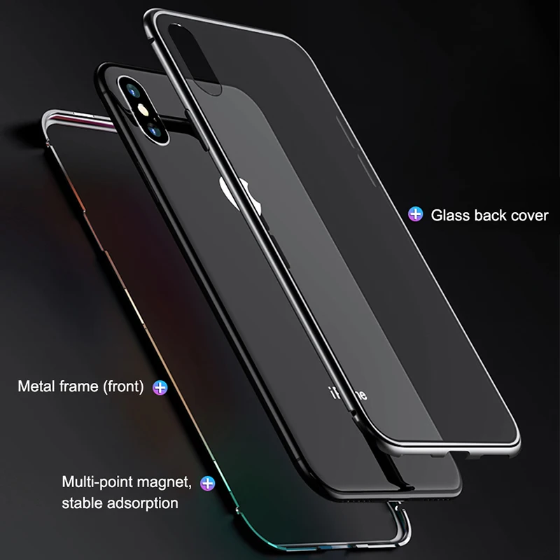 

Tempered Glass Back Case For Apple iPhone 6 6S 7 8 Plus X XS MAX XR Magnetic Adsorption Metal Frame Transparent Cover For iphone