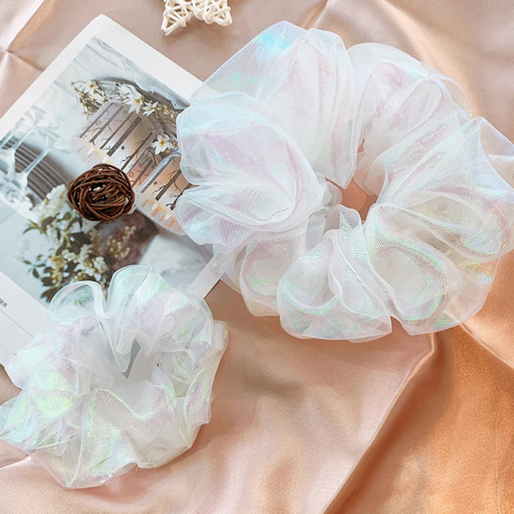1 шт. блестящие белые резинки из органзы для волос эластичные девочек повязка на