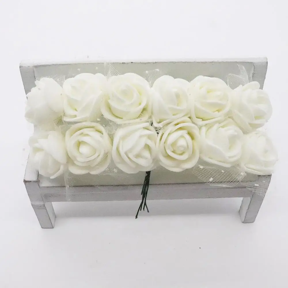 Milk white 36/72/144 шт. 2 см мини пены PE розы, искусственные цветы для дома Свадебное Оформление автомобиля плюшевый мишка венок букет искусственных цветов - Цвет: Milk white