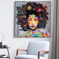 abstract african girl with letters wall art canvas modern pop wall graffiti art paintings black woman cuadros picture home decor