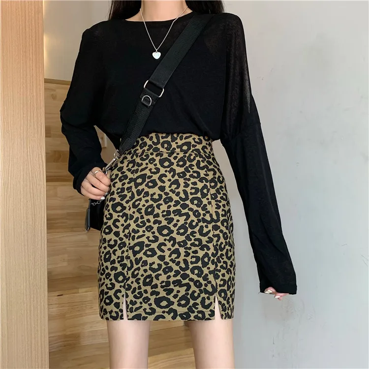

Leopard Mini Skirt Autumn Winter Fashion Brand Women's Clothing High Waist A-line Zipper Skirts Korean Hipster Streetwear Ins
