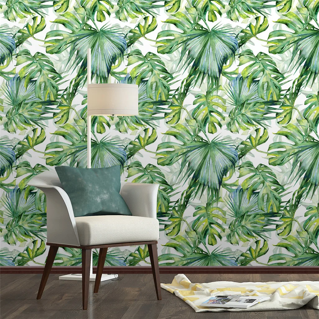 

Peel And Stick Removable Palm Leaf Self-Adhesive Wallpaper Prepasted Waterproof Wallpaper For Restaurant Wall Decortion Stickers