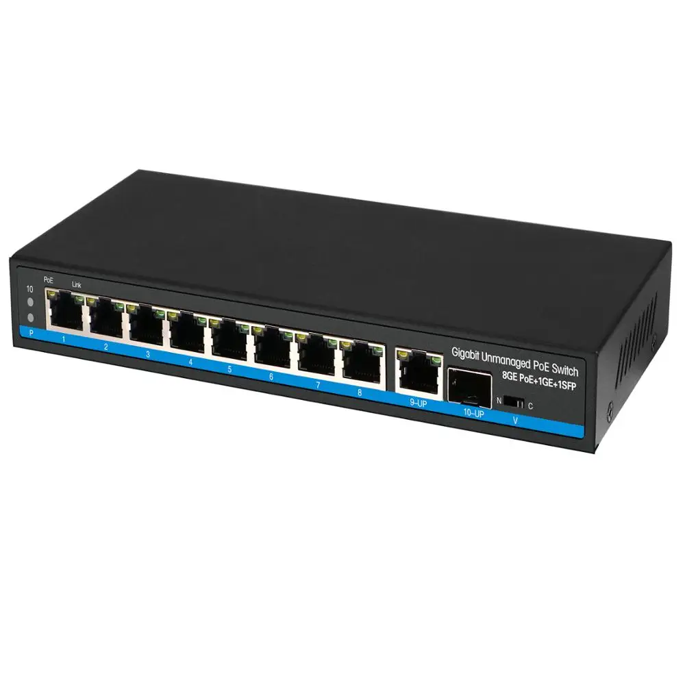 8 портов POE коммутатор 100/1000 м с 1 SFP оптический и GIGA TX uplink порт 802.3af/в Китае