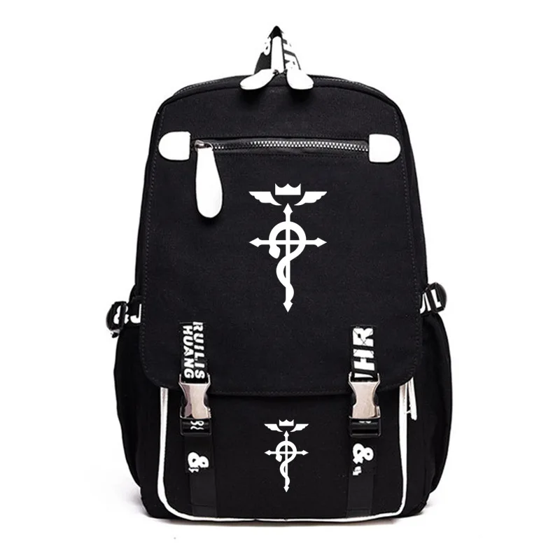 

Холщовый Рюкзак с металлической кнопкой, для путешествий и школы, аниме «Стальной Алхимик»