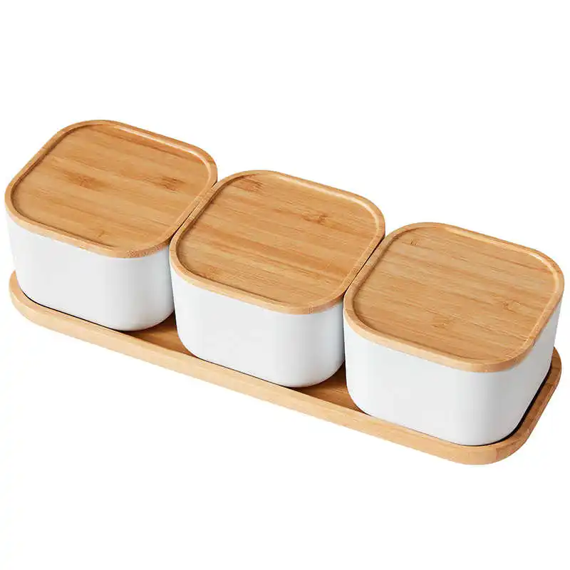 

Dried Fruit Plate Compartment with Cover Snack Platter Home Candy Box with Bamboo Tray Living Room Coffee Table Snack Plate