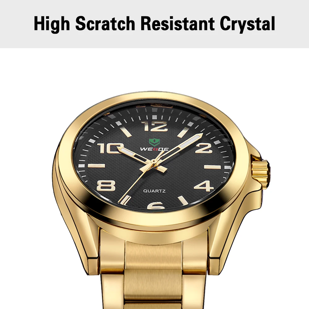 ВАЙДЕ Логотип Мужчины Наручные Часы Черный Нержавеющая Сталь Ремешок Кварцевые