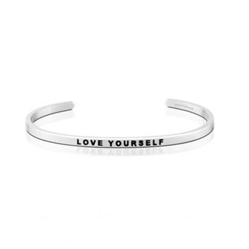 LOVE YOURSELF Любовный браслет ободряющие цитаты браслеты 316L женское из нержавеющей стали вдохновляющие ювелирные изделия серебро любовь браслеты для женщин - Окраска металла: LOVE YOURSELF
