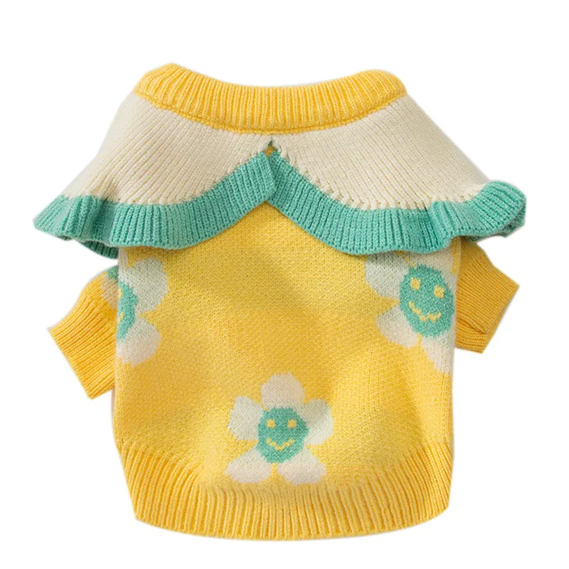 

Winter Dog Clothes Cute Smiley Print Sweater for Small Medium Dogs Yorkies Chihuahua Puppy Warm Knit Button Jacket Schnauzer