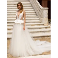 2022 stylish bride gown scoop neck tulle satin sequins wedding dresses mermaid detachable train bride gown vestito da sposa