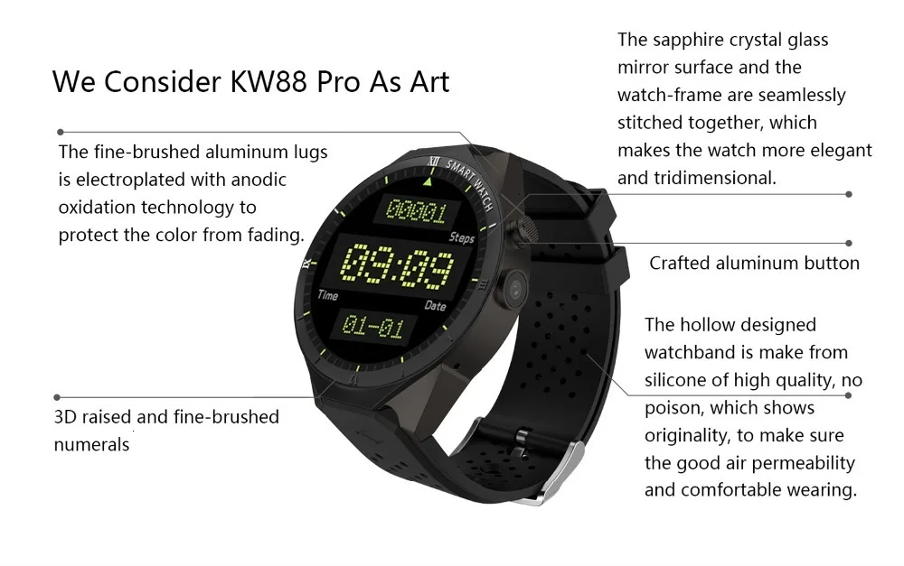 Смарт-часы KW88 Pro, 1 Гб+ 16 ГБ, Android 7,0, Bluetooth 4,0, wifi, 3g, умные часы, мужские наручные часы, Поддержка Google Store, голосовые gps карты