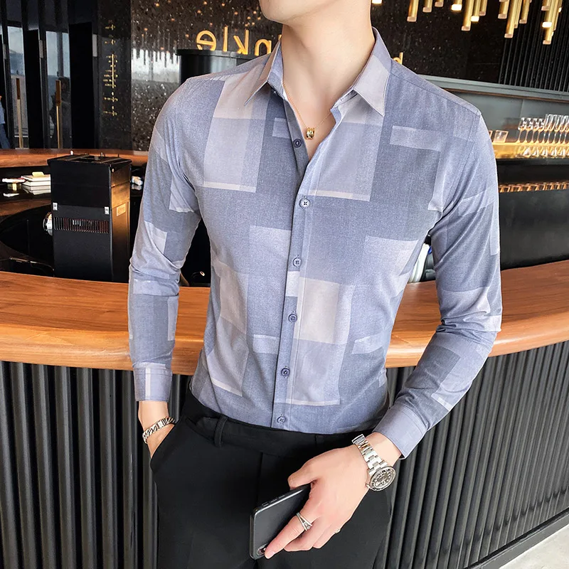 Осенняя модная простроченная рубашка с длинными рукавами в британском стиле