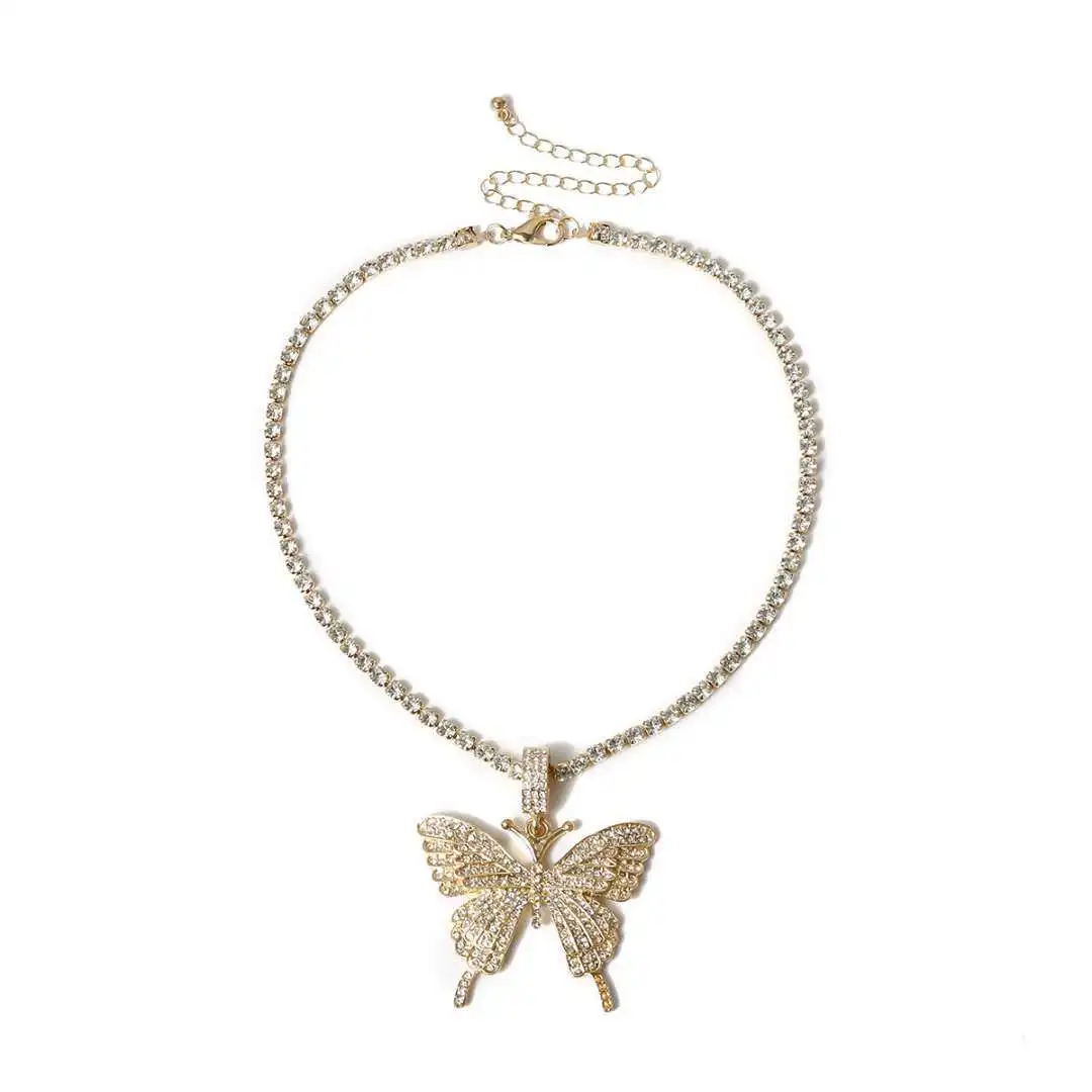 

100pcs/lothauer new big butterfly pendant necklace Men's and women's trend accessories butterfly shiny street