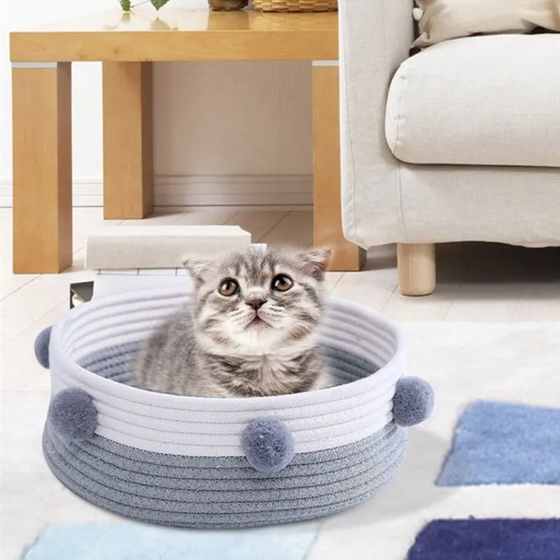 Круглая плетеная кровать для кошки из хлопка новинка всесезонный Универсальный