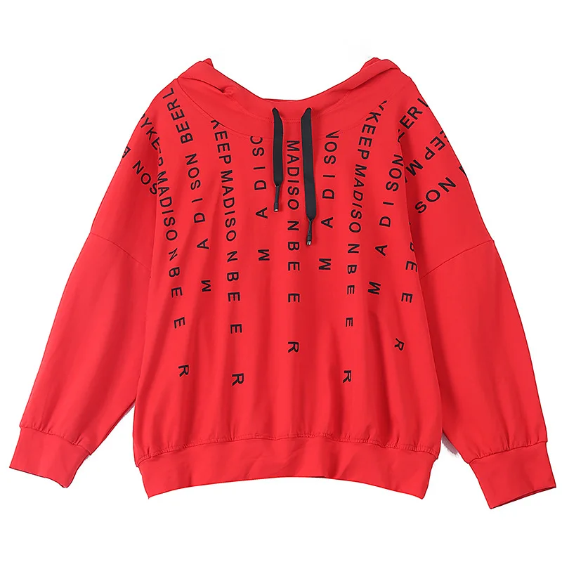 

Vefadisa Letter Print Hooded Coat Spring Women Sweatshirt 2021 Long Sleeve Pullover Coat Casual Red Black Coffee QYF5045