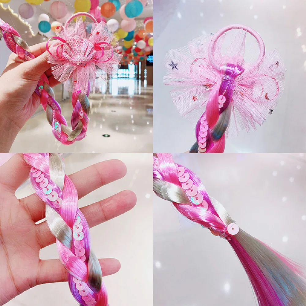 Diademas de colores para ni&ntilde;a, lazo de sirena, corbata para el pelo, diadema larga trenzada-2