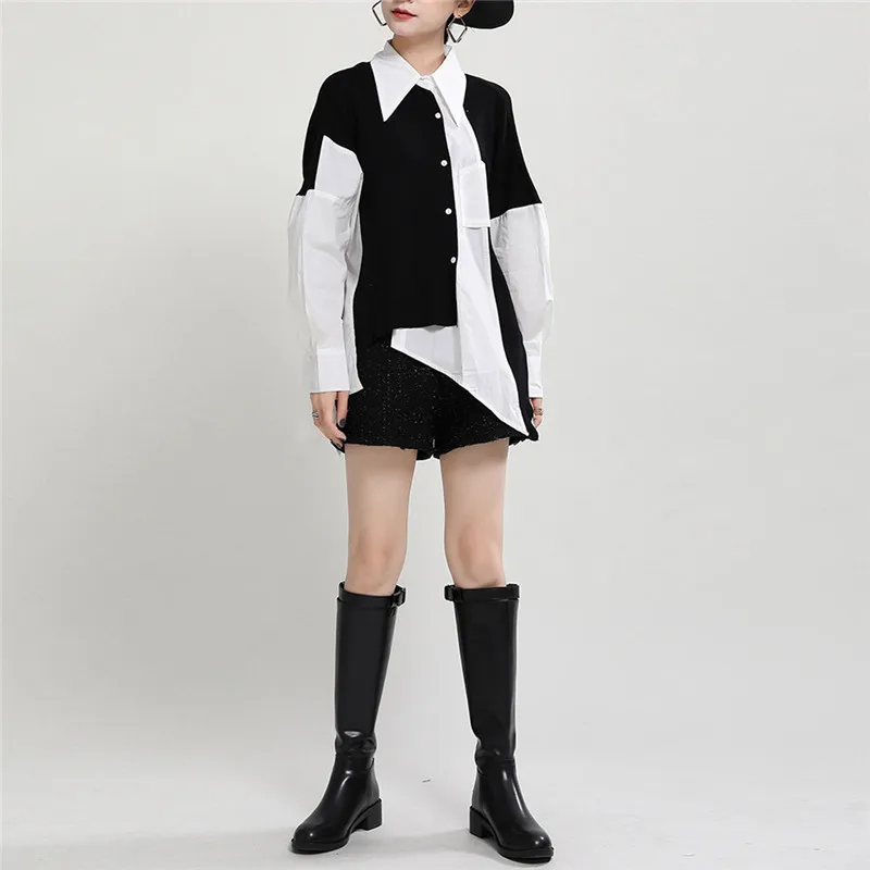 

YourSeason New Patchwork Ladies Loose Irregular Tops And Blouses 2021 Autumn Spring Women Fashion Striped Shirts