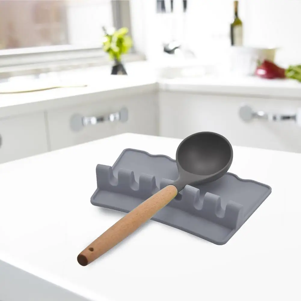 

Kitchen Spoon Mat Shelves Durable Heat-resistant Silicone Spoon Rest Utensil Spatula Holder Cooking Tools Organizer