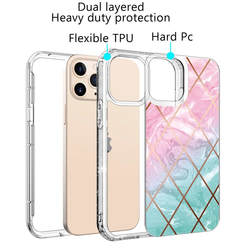 Защитный чехол для iPhone 12 Pro max 360 с геометрическим рисунком мрамор PC + TPU бампер