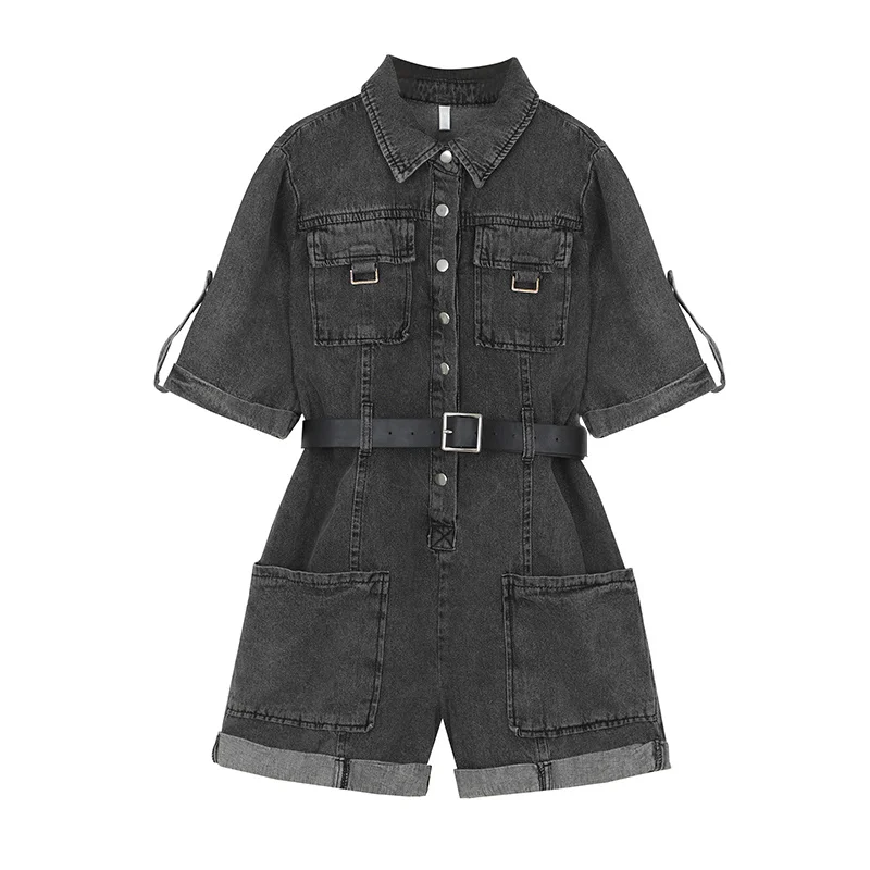 

Denim Overalls Women's Summer Belt High Waist Show Thin Shorts Jumpsuit