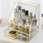 Прозрачный стеклянный ящик, органайзер для макияжа, большая настольная полка для ухода за кожей, ювелирные изделия, ожерелье, кольцо, ящик для хранения инструментов для макияжа