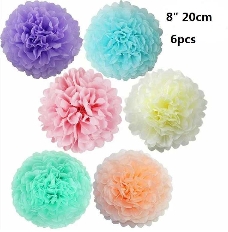 6pcs pom 20cm Вечерние гирлянды в виде единорога, Пастельная Радужная гирлянда, набор для самостоятельной сборки тканевых кисточек с 15 кисточками для 7 футов CH1105, пастельные бумажные соломинки, конфетти - Цвет: 6pcs pom 20cm
