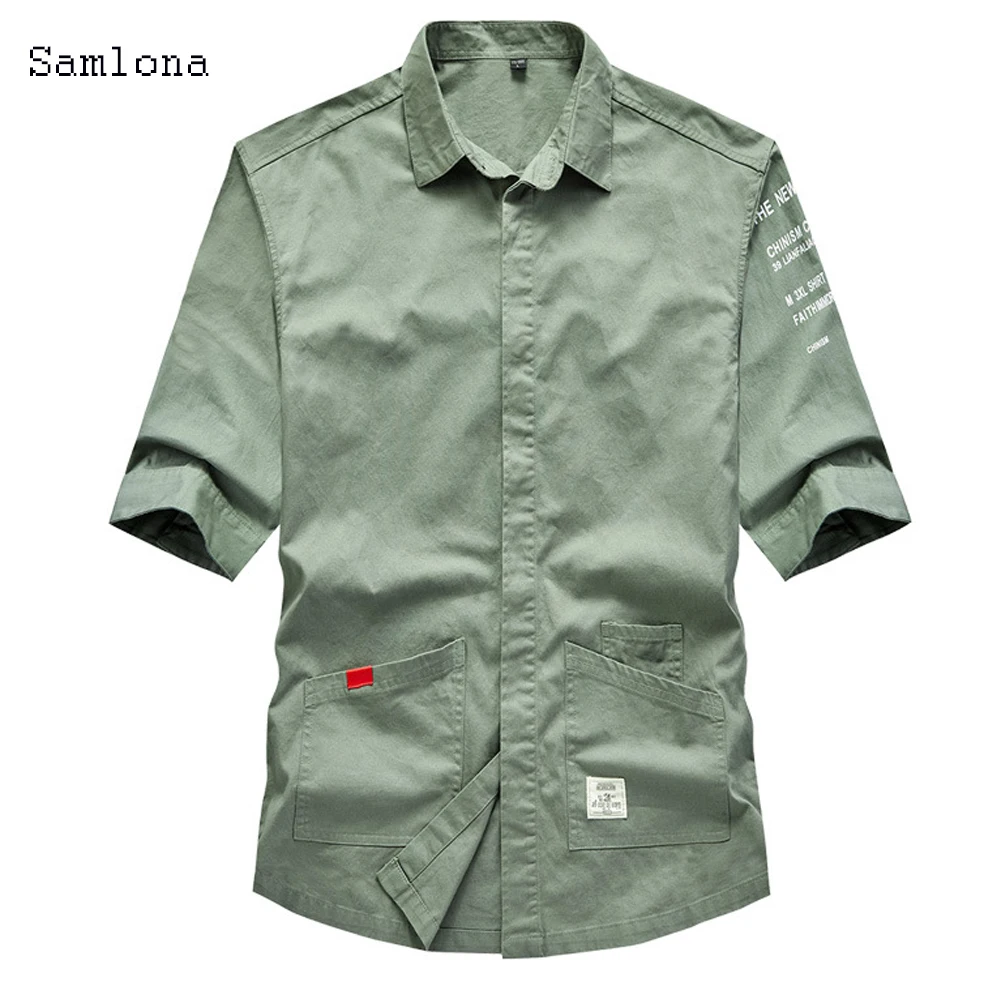 Мужская повседневная однобортная рубашка однотонная свободная полурубашка с