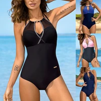 plus size one piece swimsuits for women high neck tummy control swimwear slimming mesh v neckline monokini bathing suits