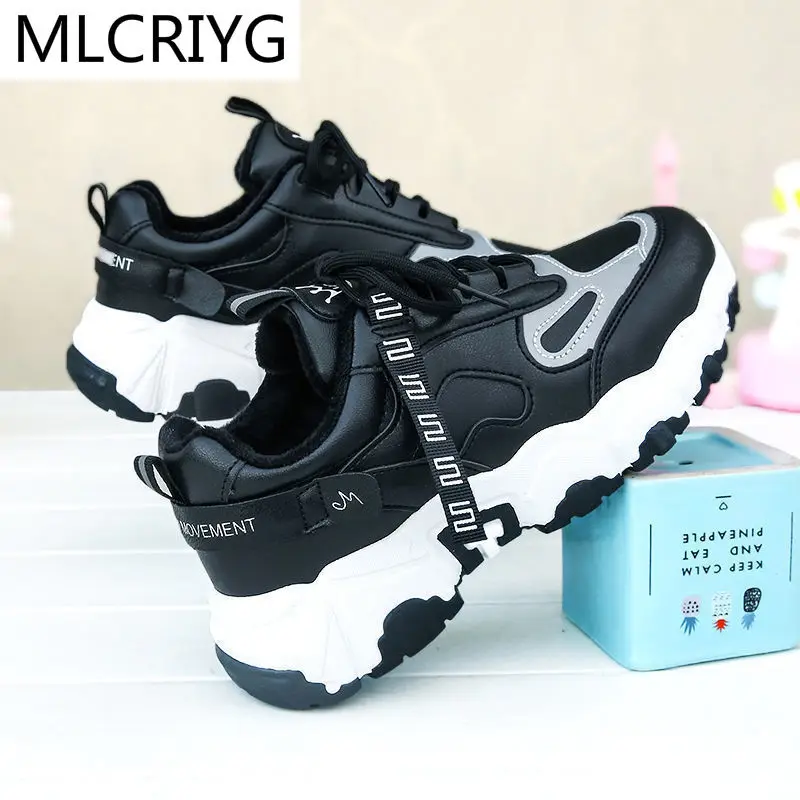 

2021 Spring Woman Cotton Shoes Warm Platform Comfortable Fashion Woman Casual Vulcanized Shoes Mixed Color Lace-up Woman Sneaker