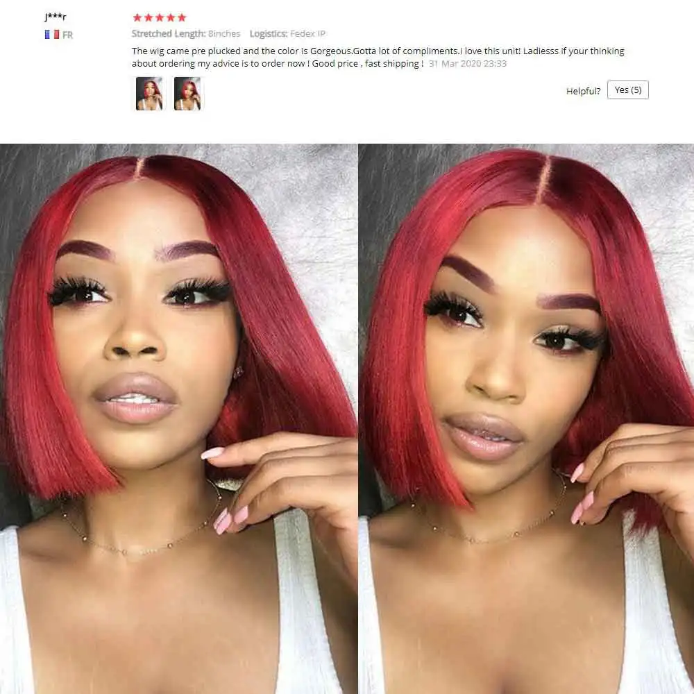 Прямой парик Боб вырез Фея короткие красные 360 фронтальные человеческие волосы