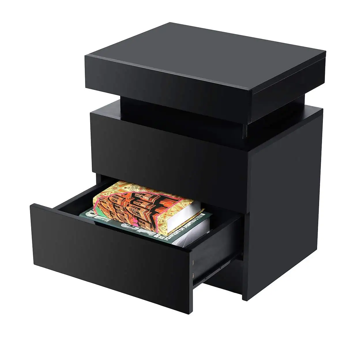 

RGB LED Nightstand Table Magazine Cabinet Furniture with High Gloss Drawer Storage Bedside Table Bedroom Furniture Nightstands