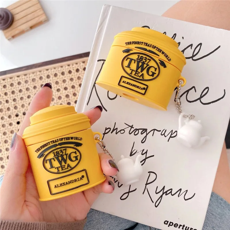 

Case for AirPods Pro Cute Cover Silicone Bluetooth Earphone Protective Case for AirPods 1 2 3D with Keychain English tea pot