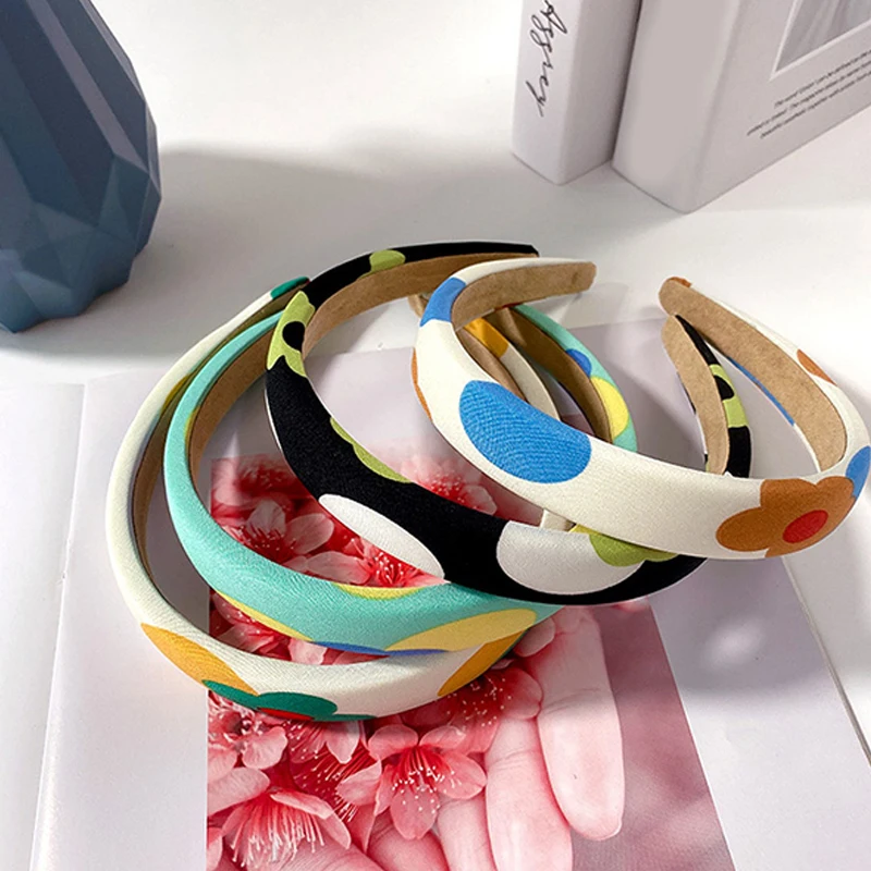 

2021 New Female Sponge Padded Headband for Women Print Thick Hair Hoop Makeup Wash Face Hairband Girls Hair Accessories Headwear