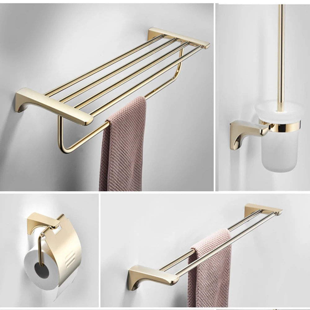 

Bathroom Shelf Towel Rack Gold Shower Rack Clothes Storage Organizer Wall-mounted Paper Holder Toilet Brush Bathroom Accessories