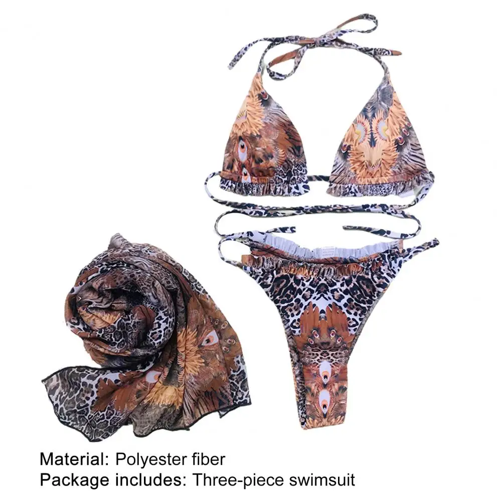 

Summer Bikinis Set Women Fashion Leopard Triangle Women Backless Lacing Bikini skin-friendly Breathable Swimming vetement femme