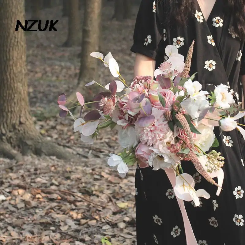 

NZUK розовый коралловый букет невесты, искусственный букет невесты, свадебный букет, букет невесты