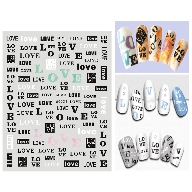 10PCS trend letter black and white nail art decoration fashion DIY nail beauty stickers