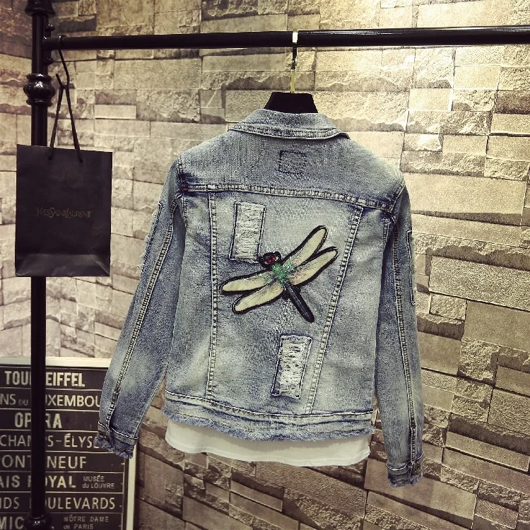 Куртка женская джинсовая в европейском стиле Модная приталенная ковбойская